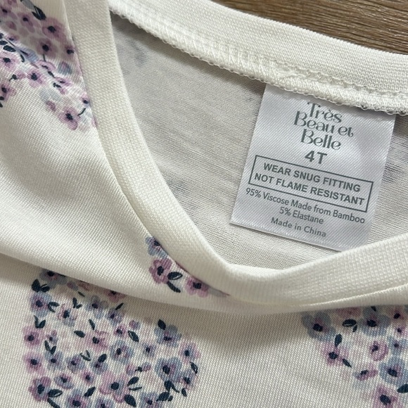 ❤️ Tres Beau et Belle Toddler Girl Bamboo Pajama Set Floral Hearts 4T - Picture 5 of 6
